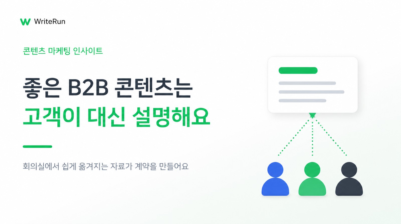 좋은 B2B 콘텐츠는 고객이 대신 설명한다는 WriteRun 인사이트 표지